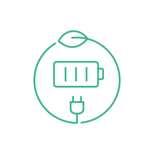 ilustrações de stock, clip art, desenhos animados e ícones de green battery icon. clean energy concept. - pilha fornecimento de energia