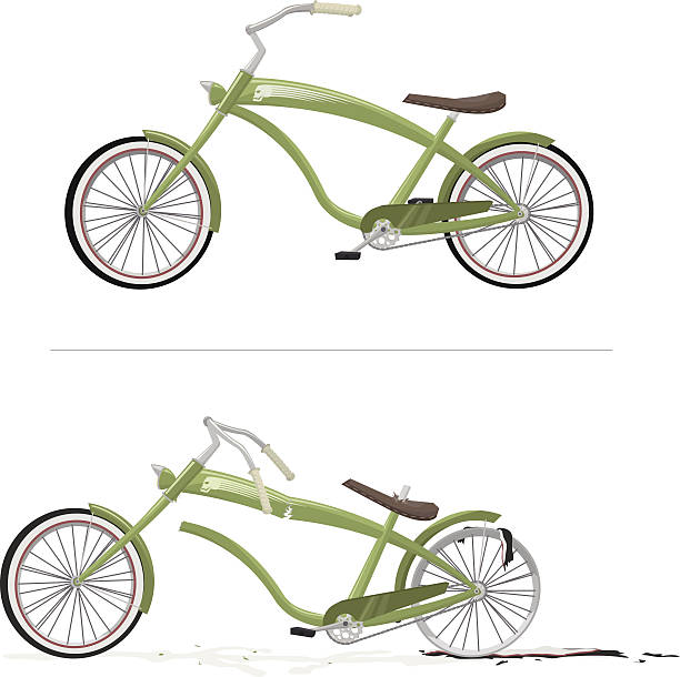 green bike new and old vector art illustration
