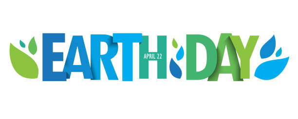 EARTH DAY green blue gradient typography banner EARTH DAY - APRIL 22 green blue gradient vector typography banner with leaves earth day stock illustrations