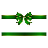 Green bow and ribbon with gold edging vector