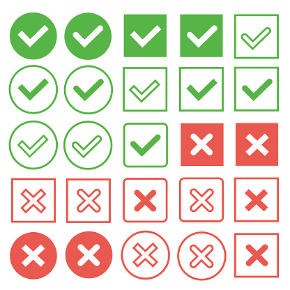 green check marks and red crosses
