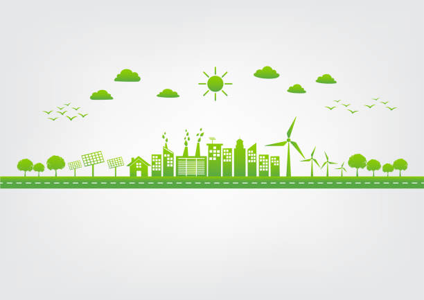 stockillustraties, clipart, cartoons en iconen met groene stad, wereldmilieu en duurzame ontwikkeling concept, vector illustratie - green energy