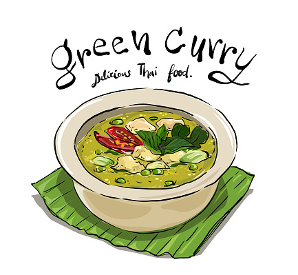 Green curry with fish ball. Popular traditional Thai food.