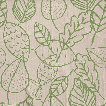 Green doodle wallpaper seamless pattern on cardboard