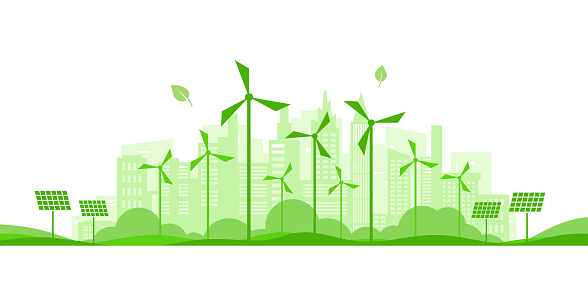 Green eco city background.Ecology and Environment conservation resource sustainable concept.Vector illustration.