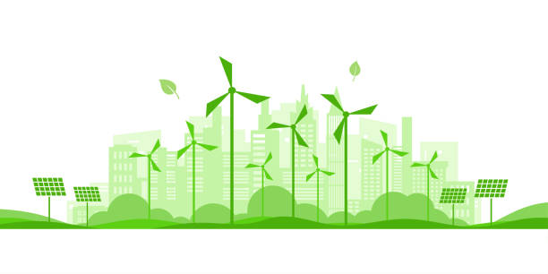 Green eco city background.Ecology and Environment conservation resource sustainable concept.Vector illustration. Green eco city background.Ecology and Environment conservation resource sustainable concept.Vector illustration. wind turbine stock illustrations