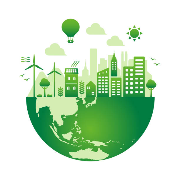 зеленая эко-город векторная иллюстрация (экология концепции , сохранение природы ) / без текста - green stock illustrations