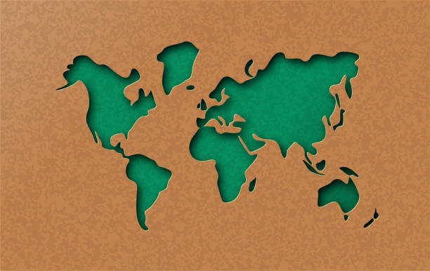 ilustrações de stock, clip art, desenhos animados e ícones de green eco earth world map in paper cut style - layers of the earth