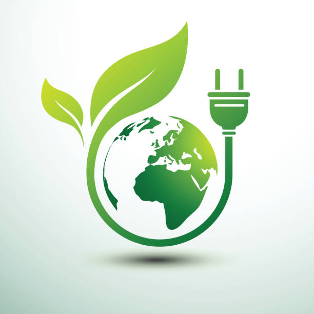 illustrazioni stock, clip art, cartoni animati e icone di tendenza di spina di alimentazione ecologica verde - energia sostenibile