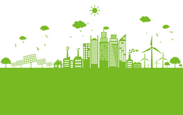 grüne ökologie-stadt umweltfreundlich - klimaschutz stock-grafiken, -clipart, -cartoons und -symbole