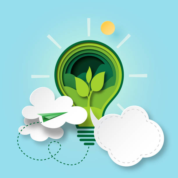 ilustrações, clipart, desenhos animados e ícones de estilo verde do corte do papel do conceito da ecologia - sustentabilidade empresa