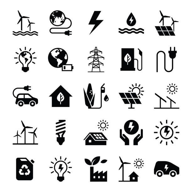 bildbanksillustrationer, clip art samt tecknat material och ikoner med grön energi ikon som i platt stil - wind and solar energy