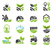 Green fields icon. Agricultural non-chemical farming and friendly environment.