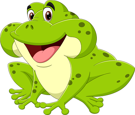 Green frog cartoon on white background