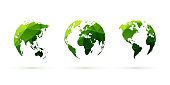modern style green geometric globes vector set world planet earth