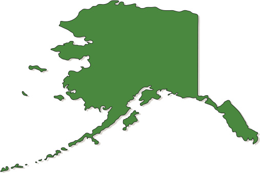 Green graphic image of map of Alaska