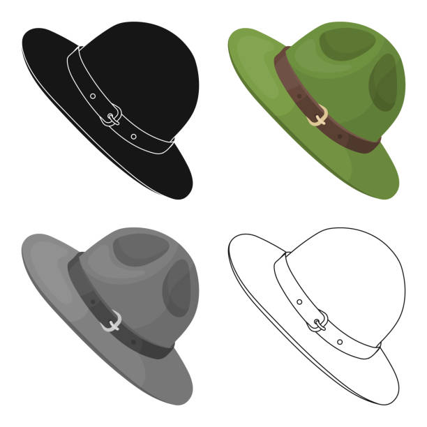캐나다 레인저의 녹색 모자입니다. 캐나다 만화 스타일 벡터 기호 재고 일러스트 웹에서 단일 아이콘. - rangers stock illustrations