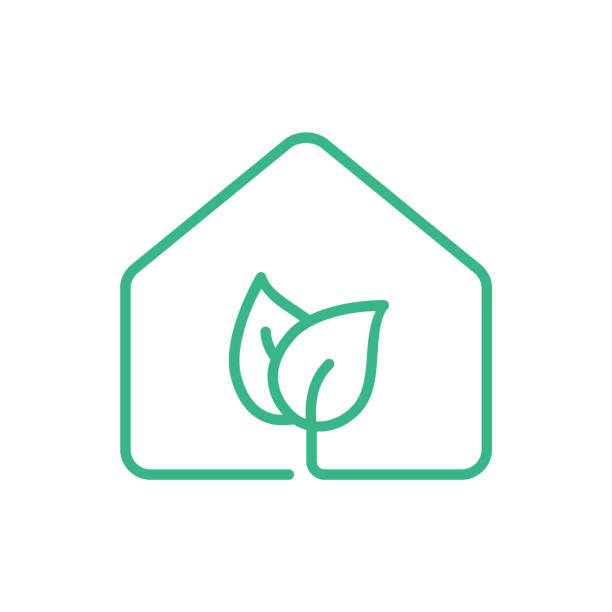 stockillustraties, clipart, cartoons en iconen met groen huispictogram. eco huislogo. eenvoudig huis met bladlijnpictogram. - duurzaam bouwen