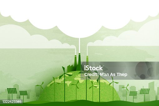 istock Green industry and alternative renewable energy.Green eco friendly cityscape background.Paper art of ecology and environment concept. 1322423385