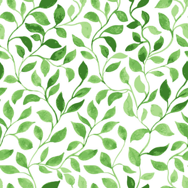 Green Leaves classic foliage pattern Vector Seamless Pattern. Green Leaves classic foliage. Watercolor Hand Drawn Gift Wrapping or Scrapbook. Fabric textile and Surface Design. Spring motif plant backgrounds stock illustrations