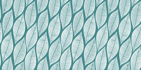 Green leaves seamless background. Hand dawned floral pattern.