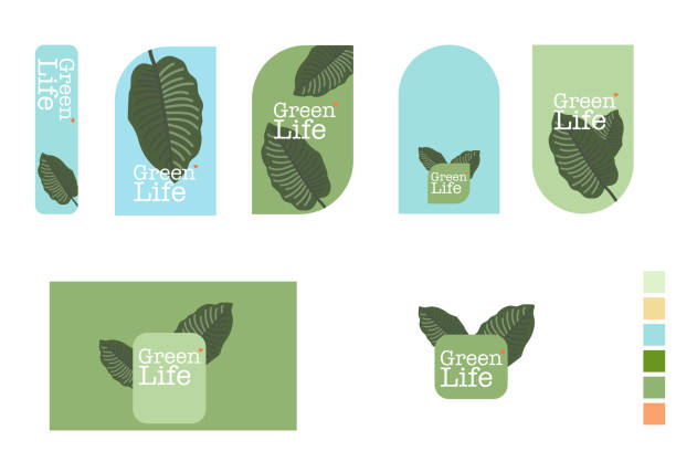 ilustrações de stock, clip art, desenhos animados e ícones de green life logo design.  lable and tag for green and organic product. - natural organic doodle tag