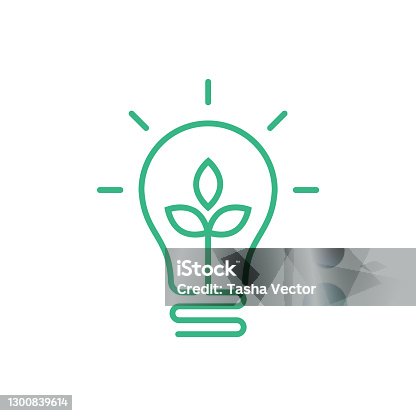 istock Green lightbulb with leaf inside. Clean energy concept. 1300839614