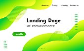 Green liquid landing page template. Vector abstract colorful wavy fluid background for web page cover. Eco, natural theme