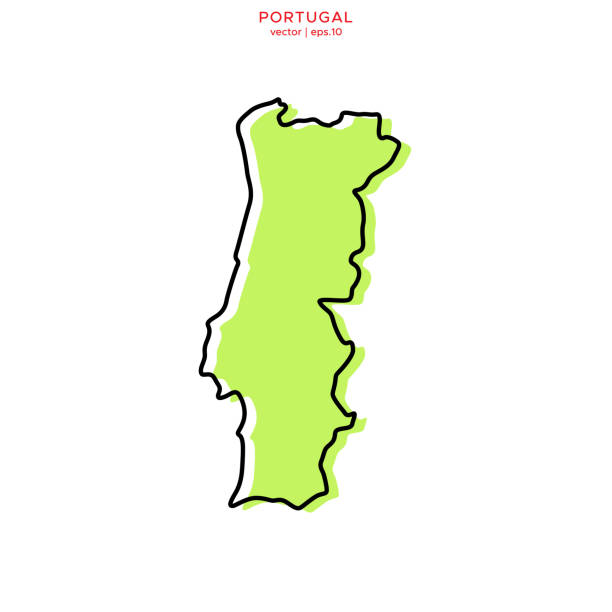윤곽 선 벡터 일러스트 디자인 템플릿포르투갈의 녹색지도. 편집 가능한 스트로크. - portugal stock illustrations