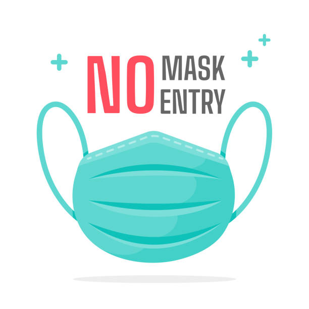 ilustrações, clipart, desenhos animados e ícones de máscara verde com a mensagem "sem máscara sem entrada". conceito de prevenção de coronavírus. - máscara covid
