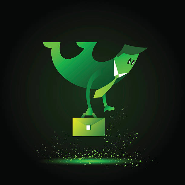 illustrations, cliparts, dessins animés et icônes de personnage volant au néon vert en costume-cravate. - night lugage