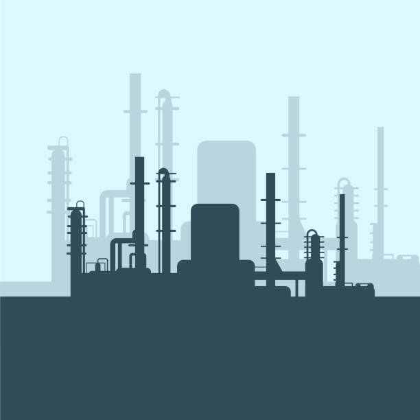 Green oil factory silhouette on white background. Petroleum industry. Vector template for web, infographics or interface design. Oil and gas market. Energy business and environmental problems Green oil factory silhouette on white background. Petroleum industry. Vector template for web, infographics or interface design. Oil and gas market. Energy business and environmental problems manufacturing silhouettes stock illustrations