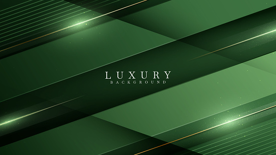 Green on dark shade with elegance golden line elements. Realistic luxury background paper cut style 3d modern concept. Space for paste text.