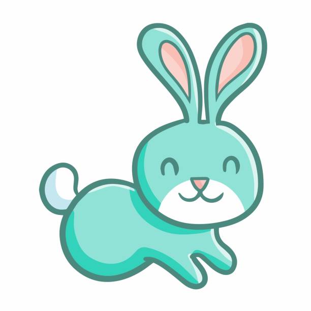 bildbanksillustrationer, clip art samt tecknat material och ikoner med grön kanin leende - bunny jumping