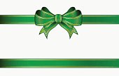 green ribbon and elegant bow with gold lines