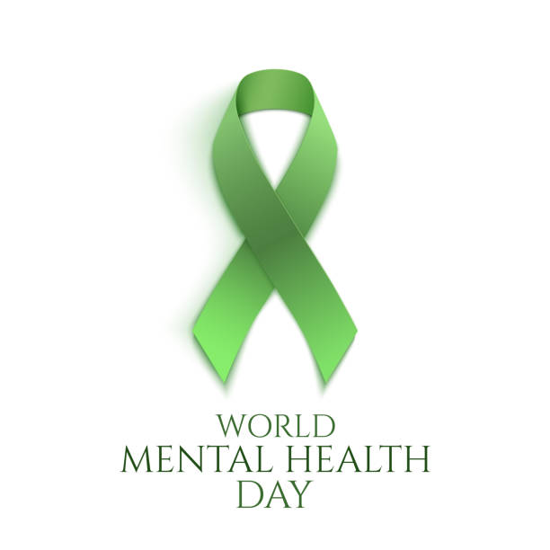 Green ribbon isolated on white. Green ribbon isolated on white. World mental health day background. Vector illustration. mental health awareness stock illustrations