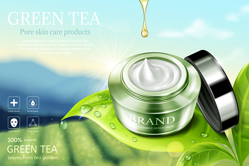 Gruner Tee Creme Glas Anzeigen Stock Vektor Art Und Mehr Bilder