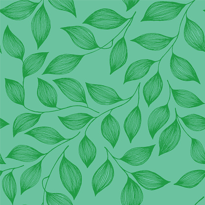 Green tea leaves pattern seamless vector illustration.