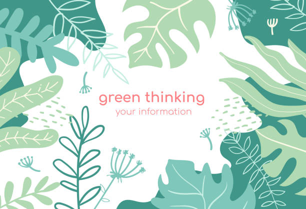 Green thinking - modern flat design style abstract banner Green thinking - modern flat design style abstract banner. Tropical leaves, foliage on white background. Ecology friendly concept. Environment protection, ecological awareness brochure, poster design ecosystem stock illustrations