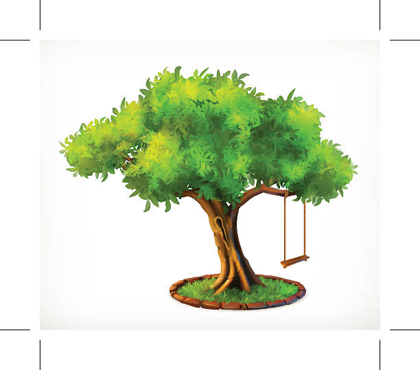 ilustrações, clipart, desenhos animados e ícones de árvore verde e balanço, ícone do vetor - arvores 3d