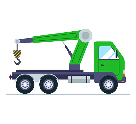 green truck with a crane