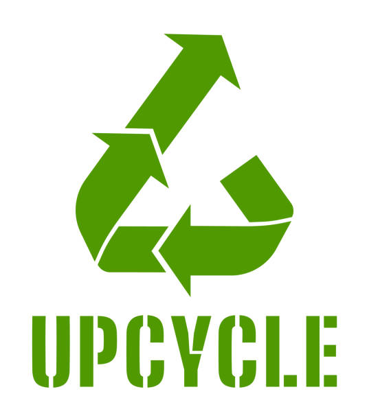 illustrazioni stock, clip art, cartoni animati e icone di tendenza di testo e icona del ciclo verticale verde. - upcycling