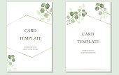 Greenery on the branches and foliage. A set of wedding invitation cards, postcard templates, rsvp. Vector