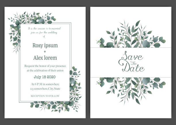 Greenery Wedding Invitation ,Template Eucalyptus  Wedding Invitation. Greenery Wedding Invitation ,Template Eucalyptus  Wedding Invitation. beauty borders stock illustrations