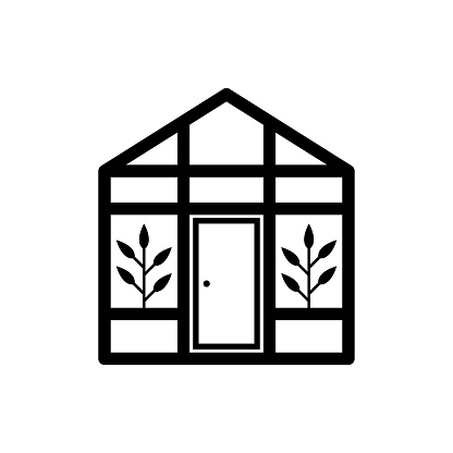 Greenhouse icon. Black contour silhouette. Front view. Vector flat graphic illustration. The isolated object on a white background. Isolate.