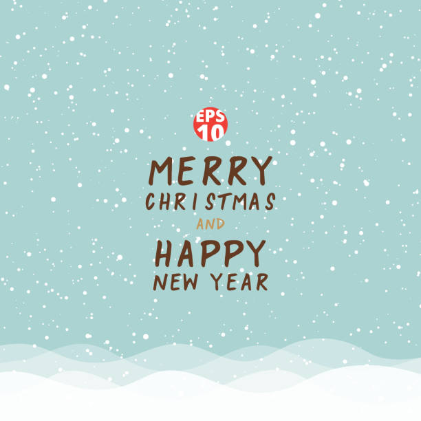 поздравительная открытка рождества и счастливого нового года на синем фоне с белым снежным видом на горы. - снегопад stock illustrations