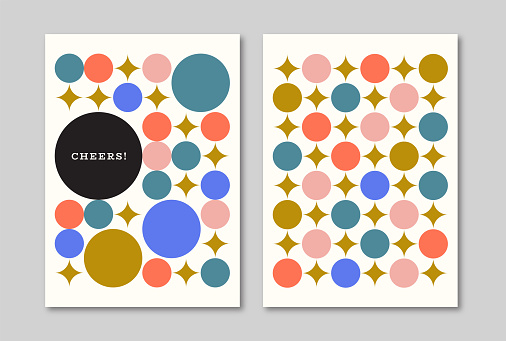 Greeting card designs with retro midcentury graphics
