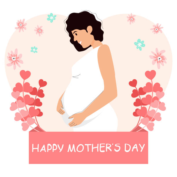 Greeting card. Happy Mother's Day. Pregnant woman. Vector illustration with character Greeting card. Happy Mother's Day. Pregnant woman. Vector illustration with character. pregnant backgrounds stock illustrations