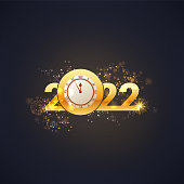 Greeting card Happy New Year 2022. Beautiful holiday web banner or billboard with text Happy New Year 2022. 2022 year of the tiger. - Vector illustration