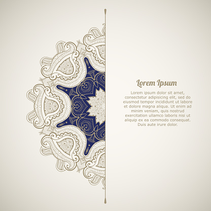 Greeting card in oriental style. Template of greeting card or invitation with ethnic ornament. Oriental pattern. Mandala